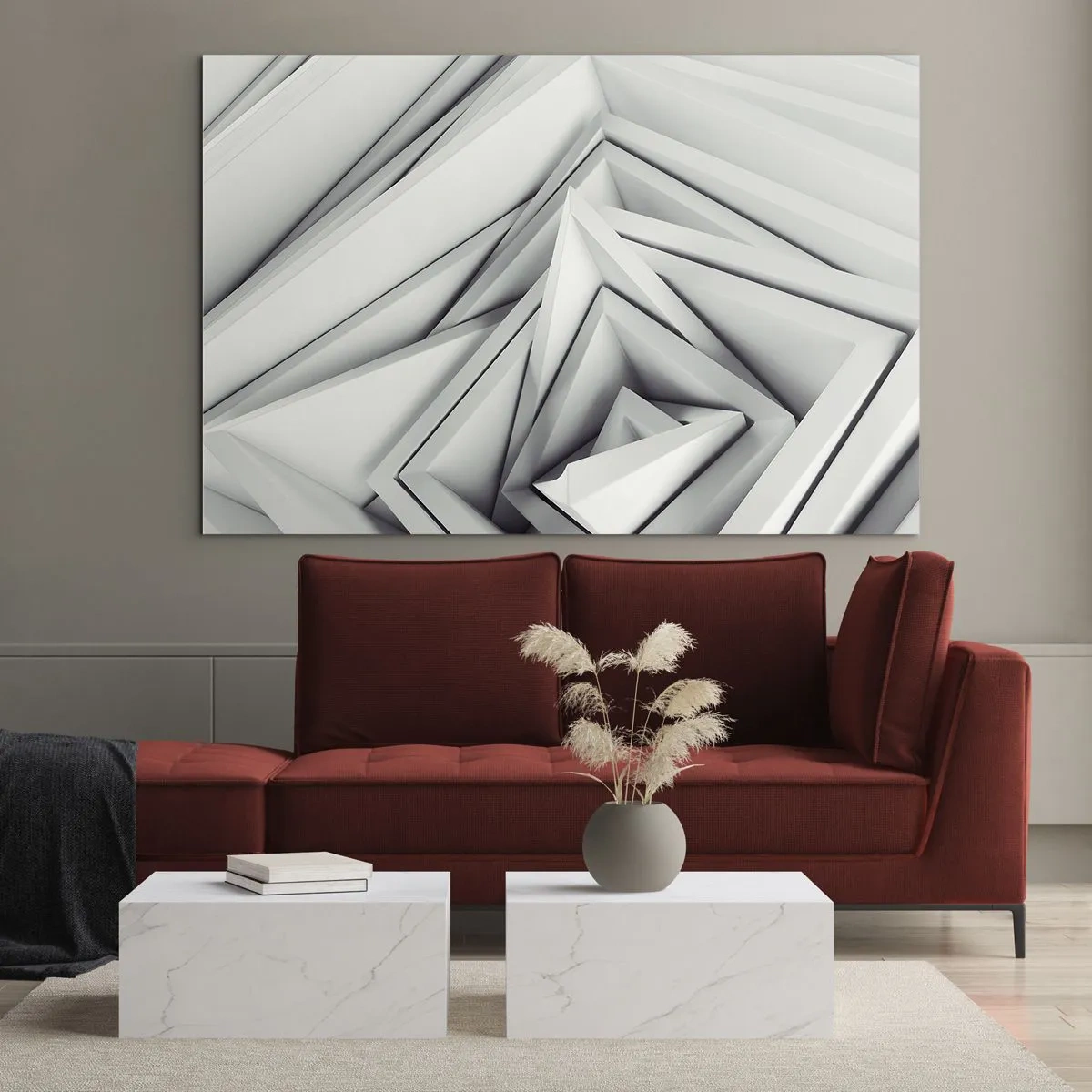 Impression sur verre - Image sur verre - Formes géométriques tridimensionnelles dans des tons de gris - 70x50cm - Bourgeon d’angles vifs - Décoration murale moderne pour le salon et la chambre ARTTOR