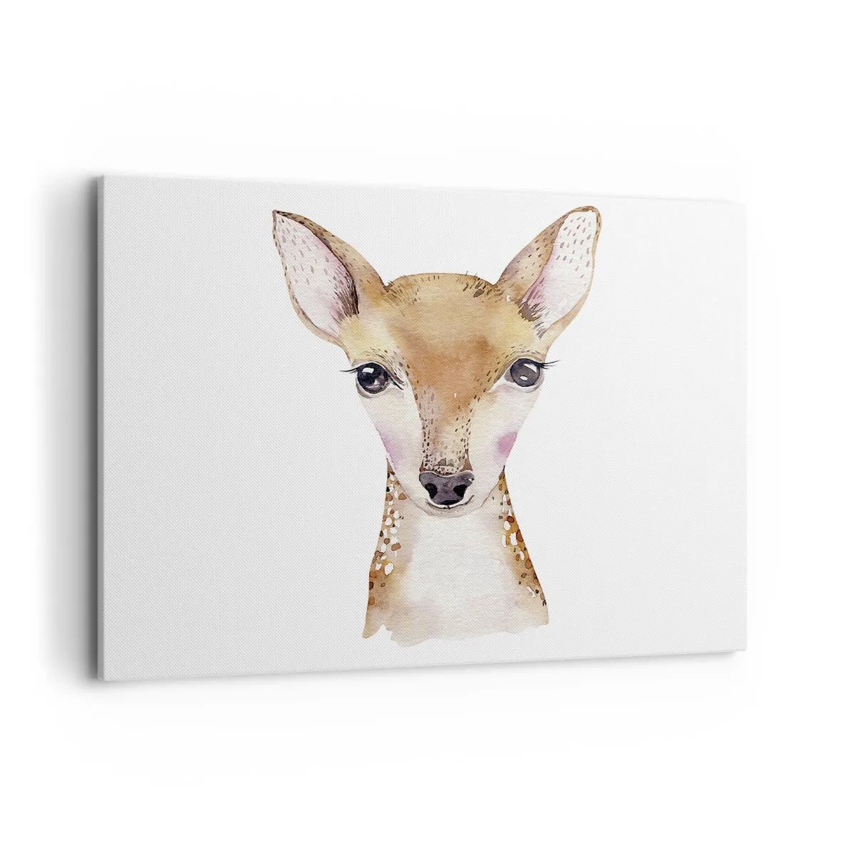 Impression sur toile - Image sur toile - Portrait à l'aquarelle d'un jeune chevreuil sur fond blanc - 100x70cm - L'innocence de la nature - Décoration murale moderne pour le salon et la chambre ARTTOR