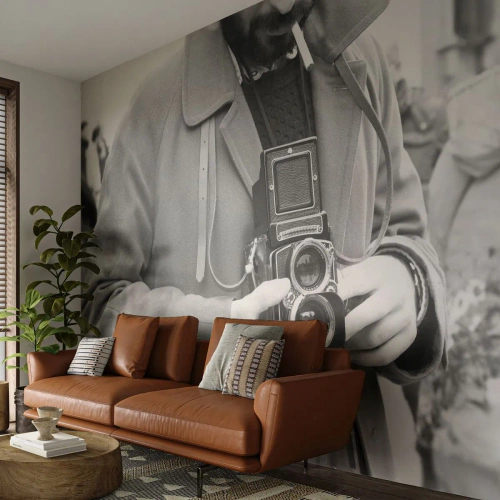 Papier Peint Photo Premium Canvas - Dans un style rétro - Caméra, Ancien, Caméra - 350x256 cm