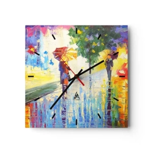 Horloge murale - Pendule murale - Une promenade avec un parapluie dans un paysage pluvieux coloré - 30x30cm - Et tout est clair - Décoration murale moderne pour le salon et la chambre ARTTOR