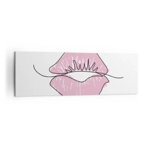 Impression sur toile - Image sur toile - Dessin minimaliste des lèvres dans une teinte rose - 160x50cm - Prêt à l'embrassade? - Décoration murale moderne pour le salon et la chambre ARTTOR