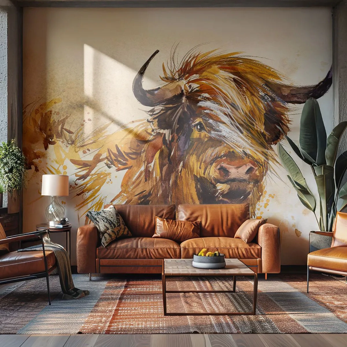 Papier Peint Autocollant Deluxe Sticker - Fierté du chasseur - Animaux, Abstraction, Buffle écossais - 250x175 cm