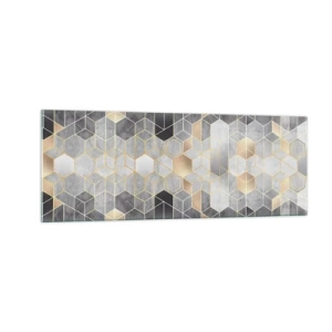 Impression sur verre - Image sur verre - Motif géométrique dans des tons dorés - 140x50cm - Composition de diamants - Décoration murale moderne pour le salon et la chambre ARTTOR