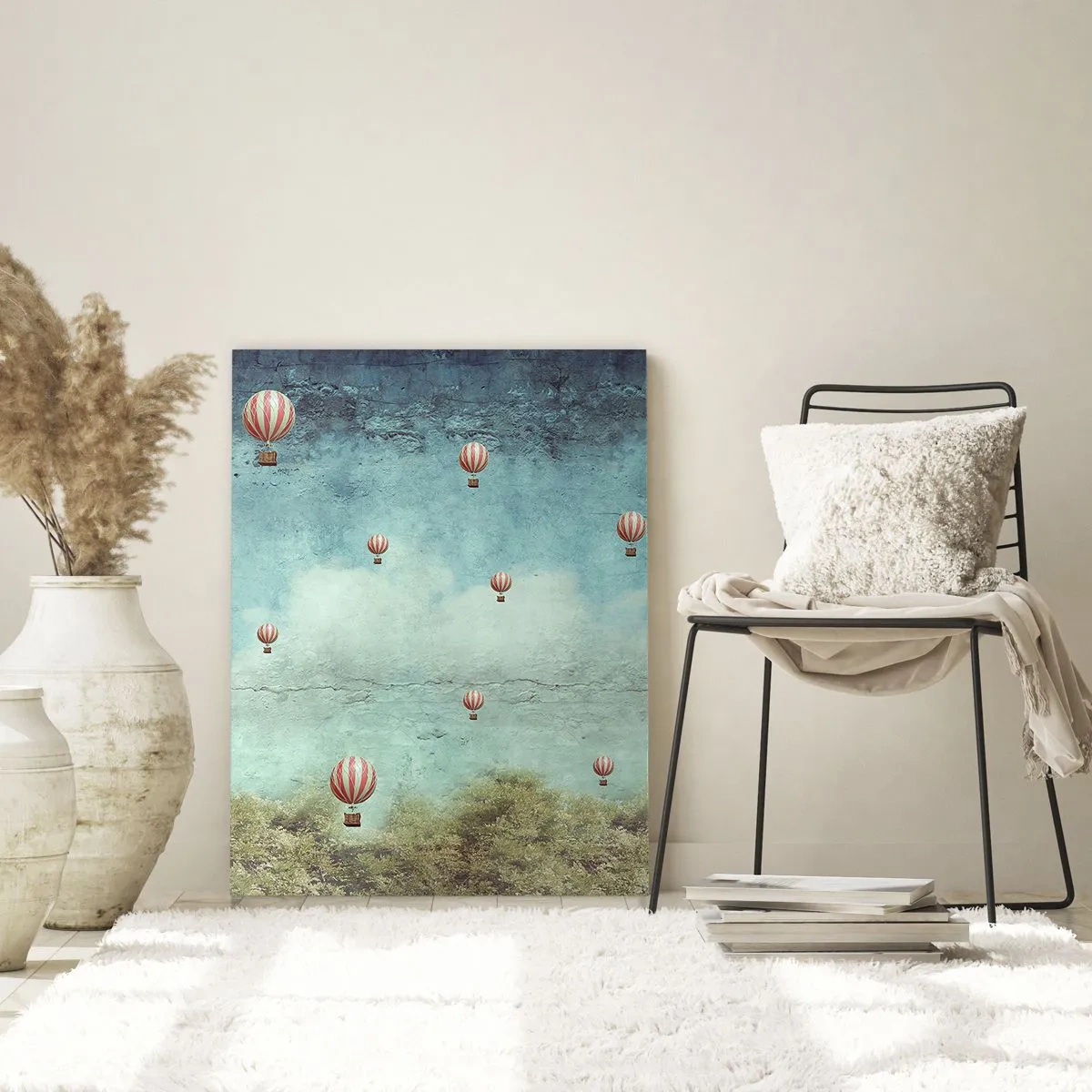 Impression sur verre - Image sur verre - Des ballons flottant au-dessus d'un paysage verdoyant - 50x70cm - Libre de l'agitation de la vie - Décoration murale moderne pour le salon et la chambre ARTTOR