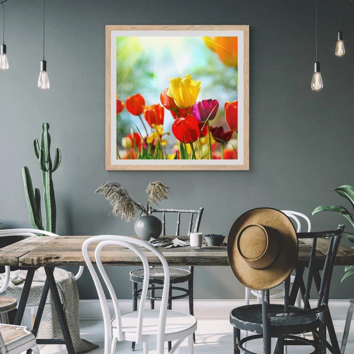 Affiche dans un chêne clair - Poster - Toutes les couleurs du soleil - 30x30 cm