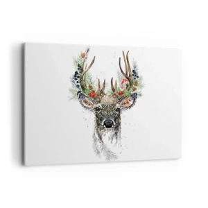 Impression sur toile - Image sur toile - Cerf stylisé avec des bois décoratifs sur fond blanc - 120x80cm - En robe de fête - Décoration murale moderne pour le salon et la chambre ARTTOR