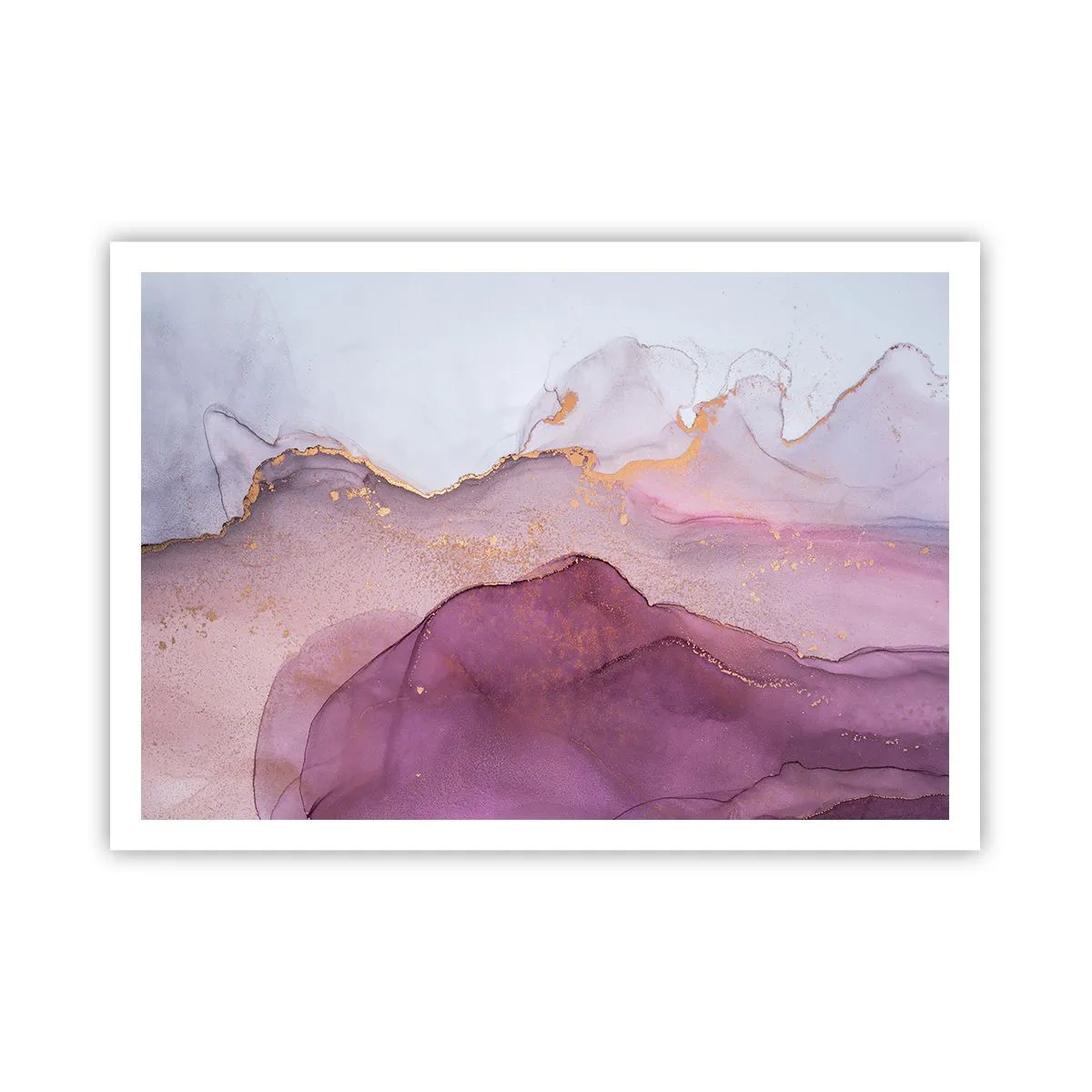 Affiche - Poster - Une composition abstraite dans des tons de violet et d'or. - 100x70cm - Vagues lilas et violettes - Décoration murale moderne pour le salon et la chambre ARTTOR