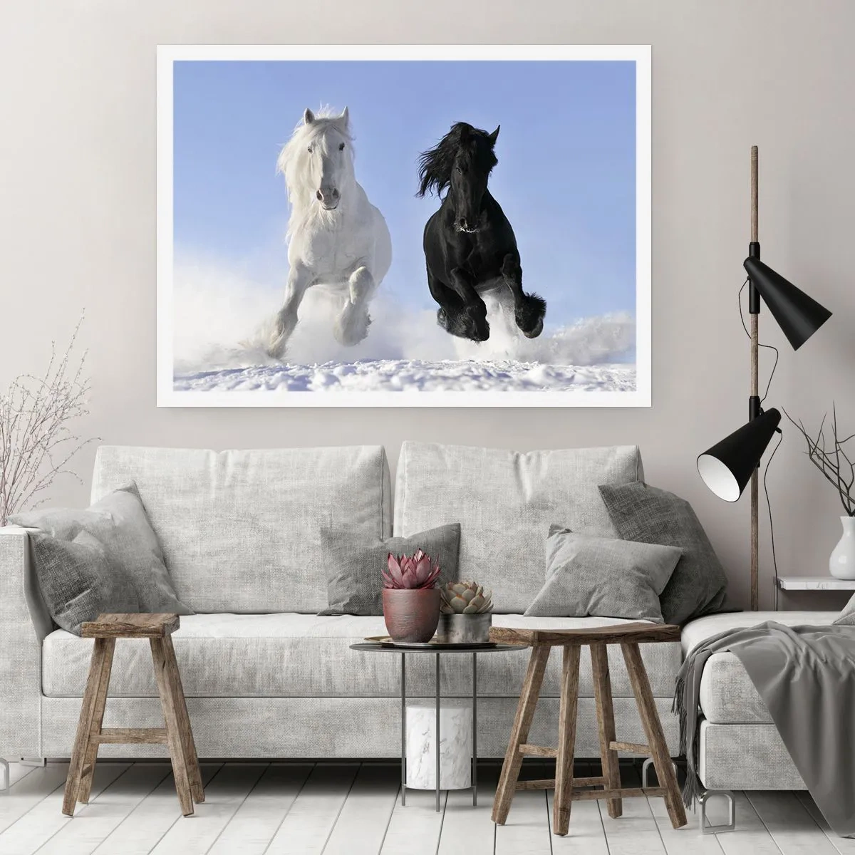 Affiche - Poster - Galop noir et blanc - 70x50 cm