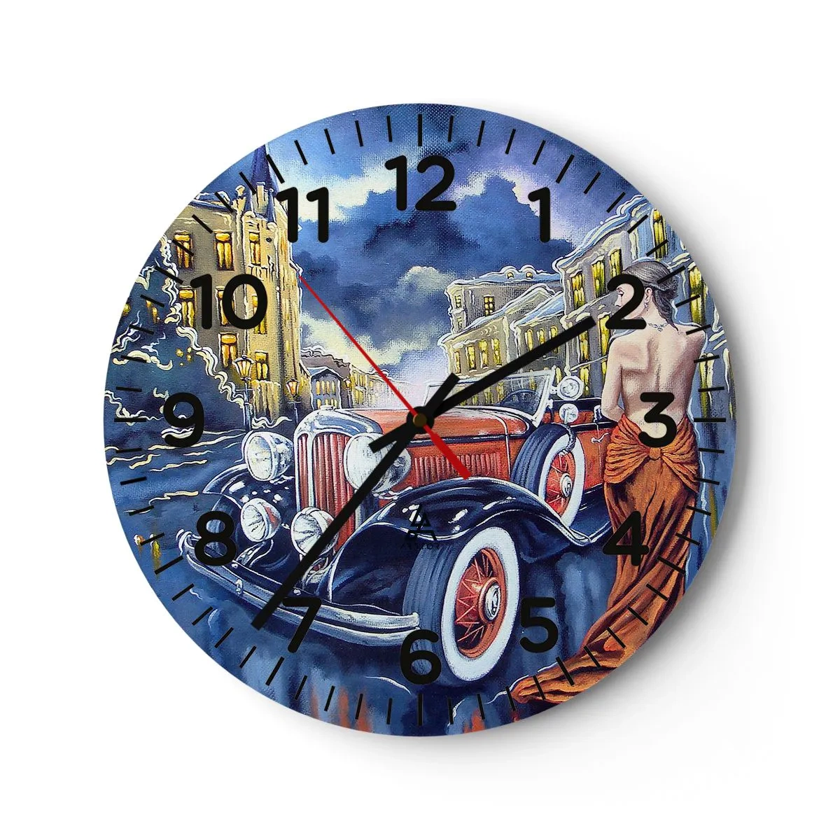 Horloge murale - Pendule murale - Nocturne en bleu et corail - 40x40 cm