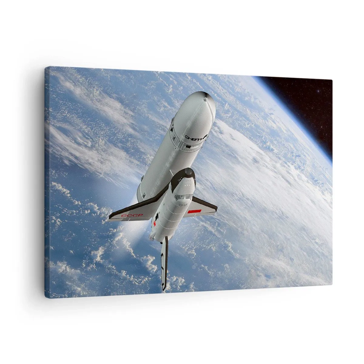 Impression sur toile - Image sur toile - Une fusée spatiale s'élevant devant la Terre en arrière-plan - 70x50cm - Ascension cosmique - Décoration murale moderne pour le salon et la chambre ARTTOR