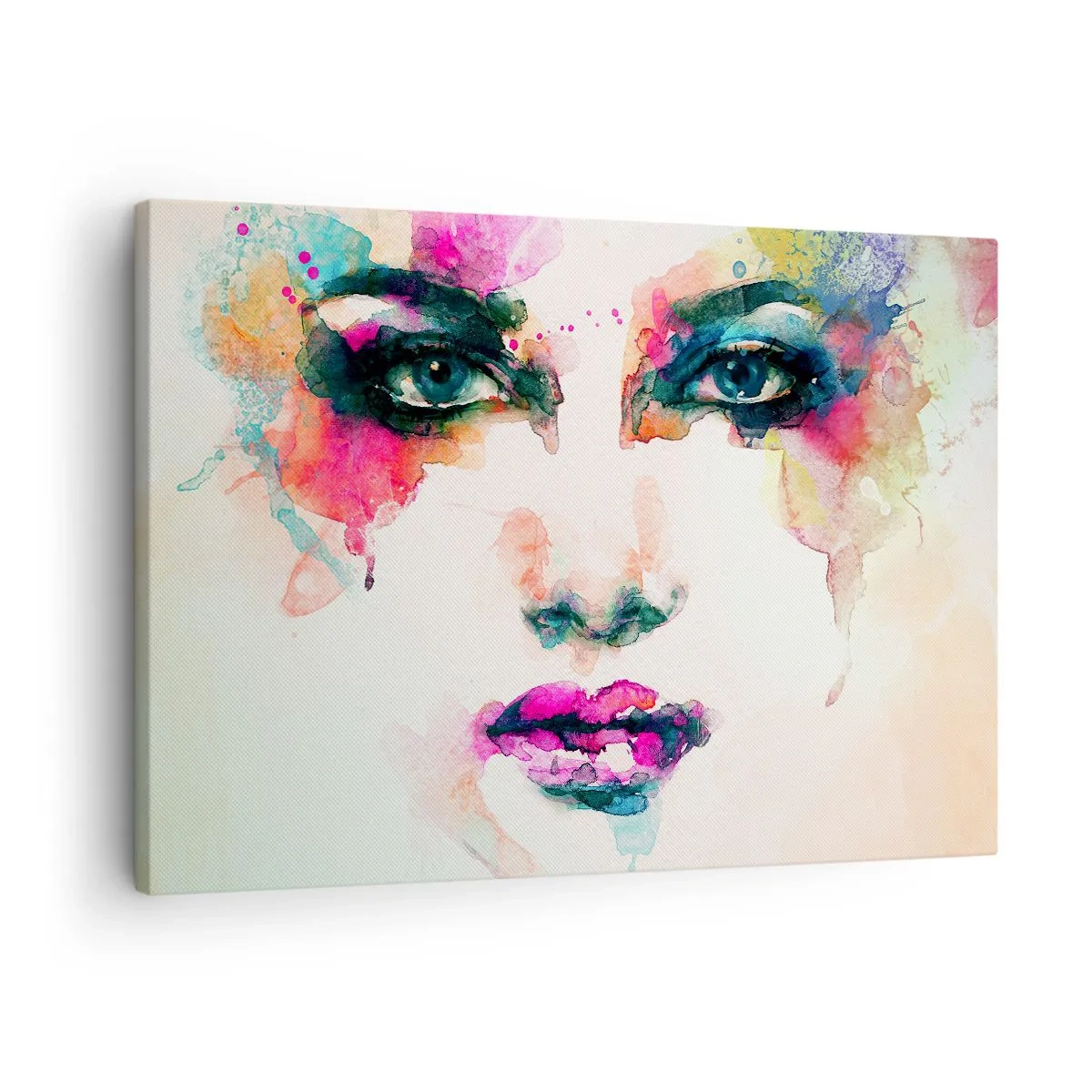Impression sur toile - Image sur toile - Portrait abstrait d'une femme aux couleurs intenses - 70x50cm - Un portrait peint avec un arc-en-ciel - Décoration murale moderne pour le salon et la chambre ARTTOR