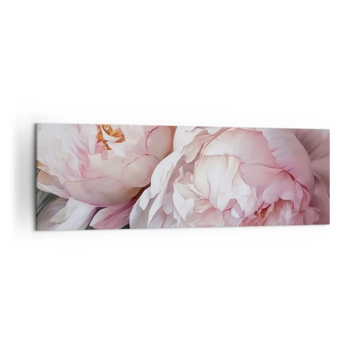 Impression sur toile - Image sur toile - Pivoines roses délicates en pleine floraison - 160x50cm - Arrêté en pleine floraison - Décoration murale moderne pour le salon et la chambre ARTTOR