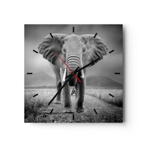 Horloge murale - Pendule murale - Un puissant éléphant dans la savane aux tons monochromes - 30x30cm - Les hôtes vous saluent - Décoration murale moderne pour le salon et la chambre ARTTOR