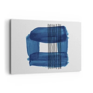 Impression sur toile - Image sur toile - Motif abstrait dans des tons de bleu avec des lignes noires - 100x70cm - Composition noire-bleue - Décoration murale moderne pour le salon et la chambre ARTTOR