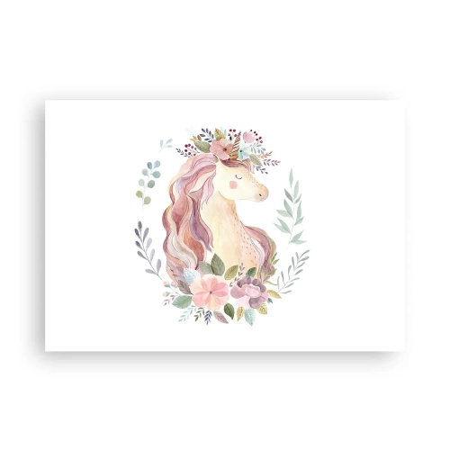 Affiche - Poster - Une licorne aux couleurs pastel entourée de fleurs - 100x70cm - Invitation au monde des contes de fées - Décoration murale moderne pour le salon et la chambre ARTTOR