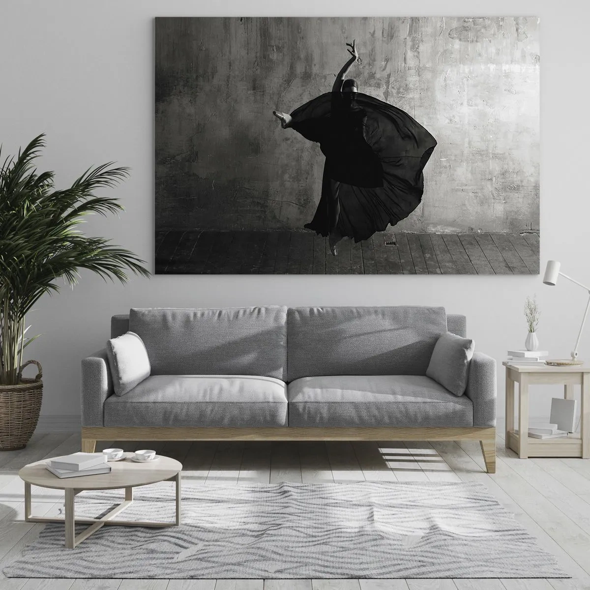 Impression sur verre - Image sur verre - Silhouette noire et blanche d'une danseuse dans une pose dynamique - 120x80cm - Pas plein de passion - Décoration murale moderne pour le salon et la chambre ARTTOR