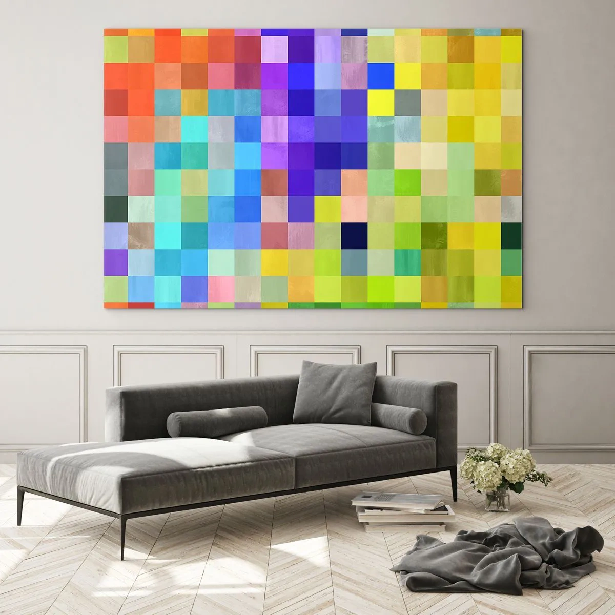 Impression sur verre - Image sur verre - Blocs géométriques colorés dans des tons vifs et vibrants - 70x50cm - Tous différents, tous égaux - Décoration murale moderne pour le salon et la chambre ARTTOR
