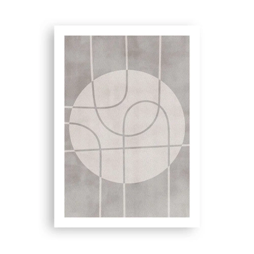 Affiche - Poster - Des lignes géométriques et un cercle dans des tons de gris - 50x70cm - Circulaire et tout droit - Décoration murale moderne pour le salon et la chambre ARTTOR