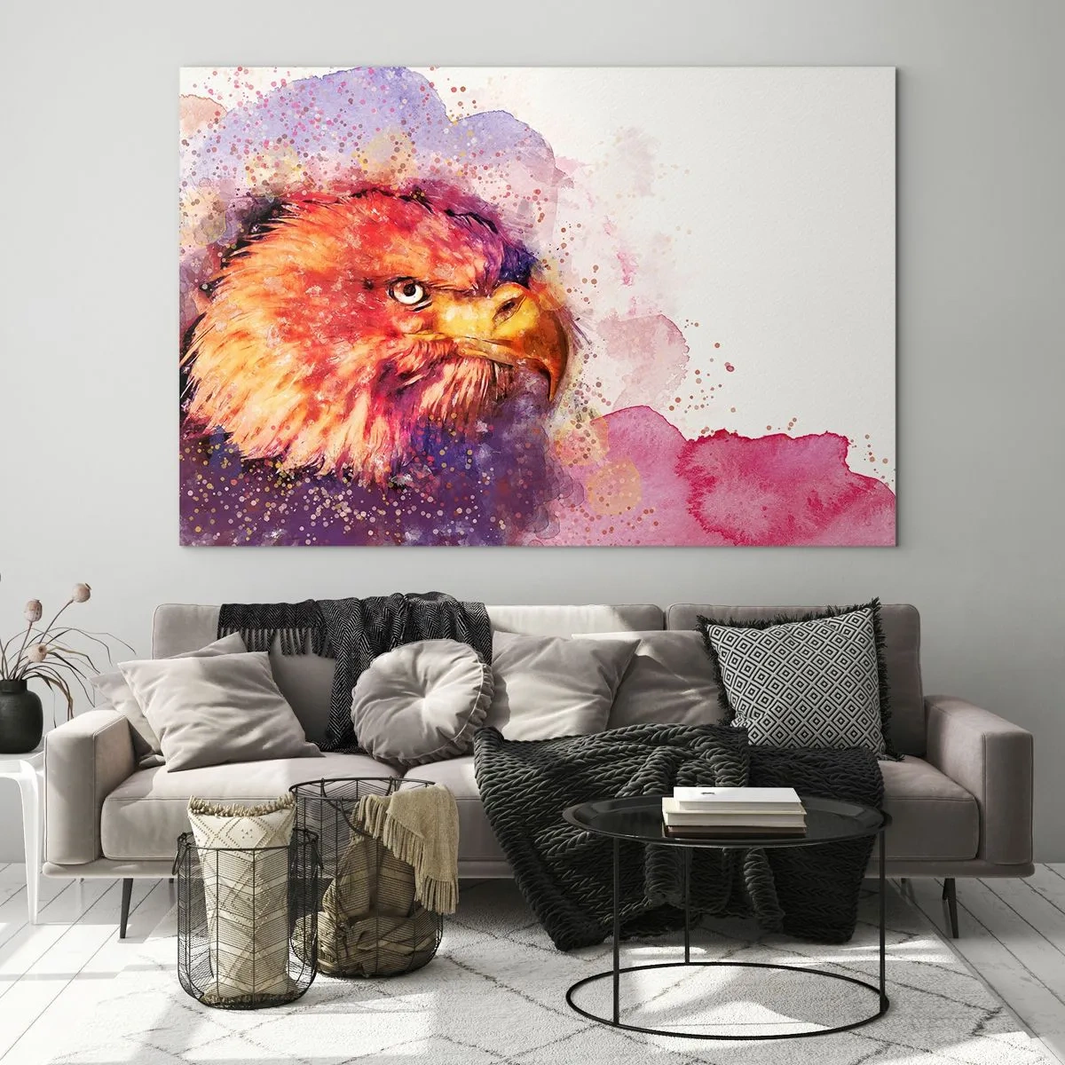 Impression sur verre - Image sur verre - Portrait à l'aquarelle d'un aigle aux couleurs intenses - 120x80cm - Tu ne veux pas savoir à quoi je pense - Décoration murale moderne pour le salon et la chambre ARTTOR