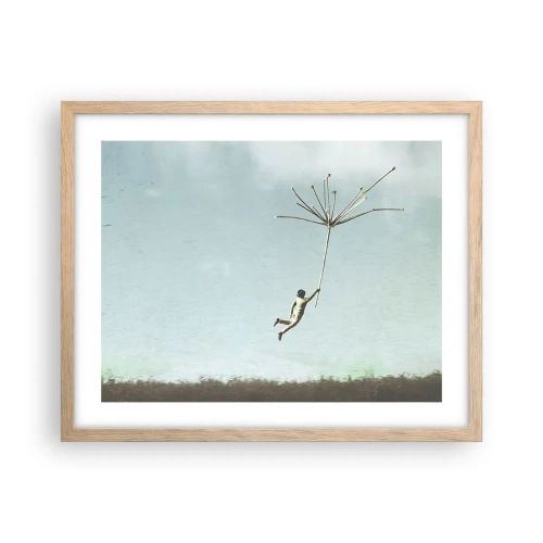 Affiche dans un chêne clair - Poster - Cerfs-volants, pissenlits, vent - 50x40 cm