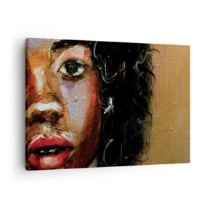 Impression sur toile - Image sur toile - Un portrait expressif d'une femme aux couleurs intenses. - 70x50cm - Noir et brillant - Décoration murale moderne pour le salon et la chambre ARTTOR