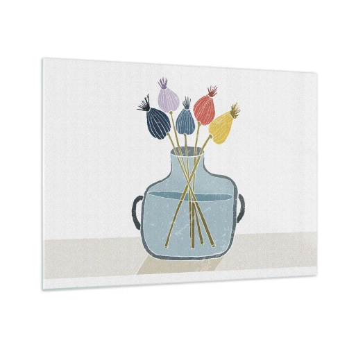 Impression sur verre - Image sur verre - Têtes de coquelicots décoratives dans une cruche de style graphique - 70x50cm - Comme s'il avait semé des graines de pavot - Décoration murale moderne pour le salon et la chambre ARTTOR