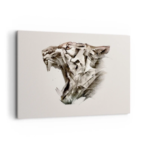 Impression sur toile - Image sur toile - Image abstraite d'un tigre dans des tons beiges - 120x80cm - Vous savez déjà qui est en charge - Décoration murale moderne pour le salon et la chambre ARTTOR