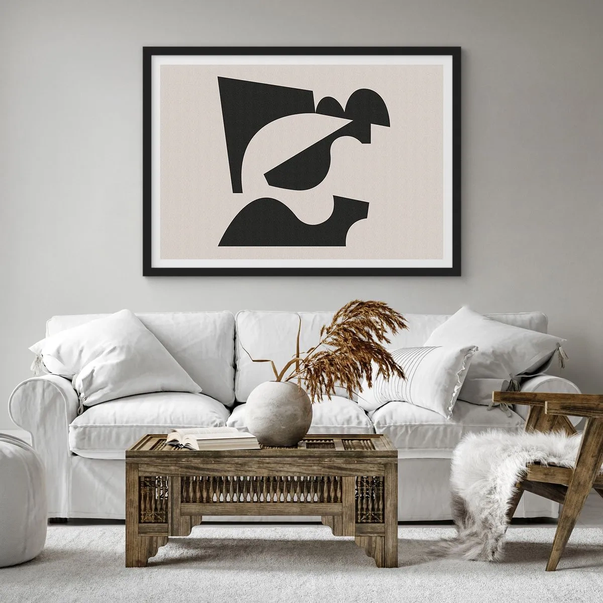 Affiche dans un cadre noir - Poster - Composition géométrique abstraite en noir et blanc - 70x50cm - À monter soi-même - Décoration murale moderne pour le salon et la chambre ARTTOR