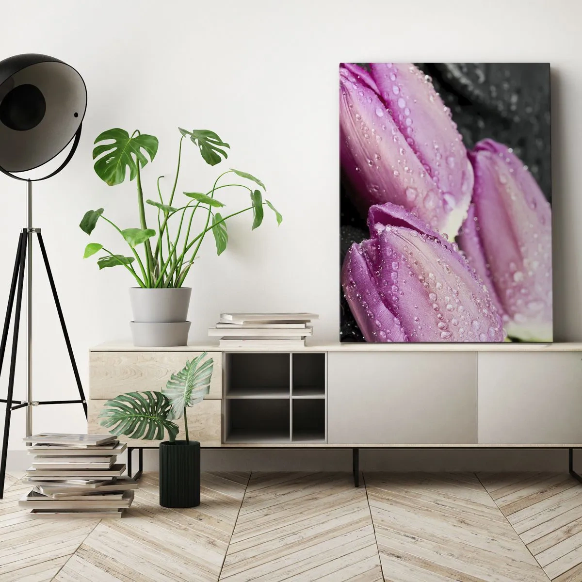 Impression sur toile - Image sur toile - Lilas trois sur une pierre noire - 45x80 cm