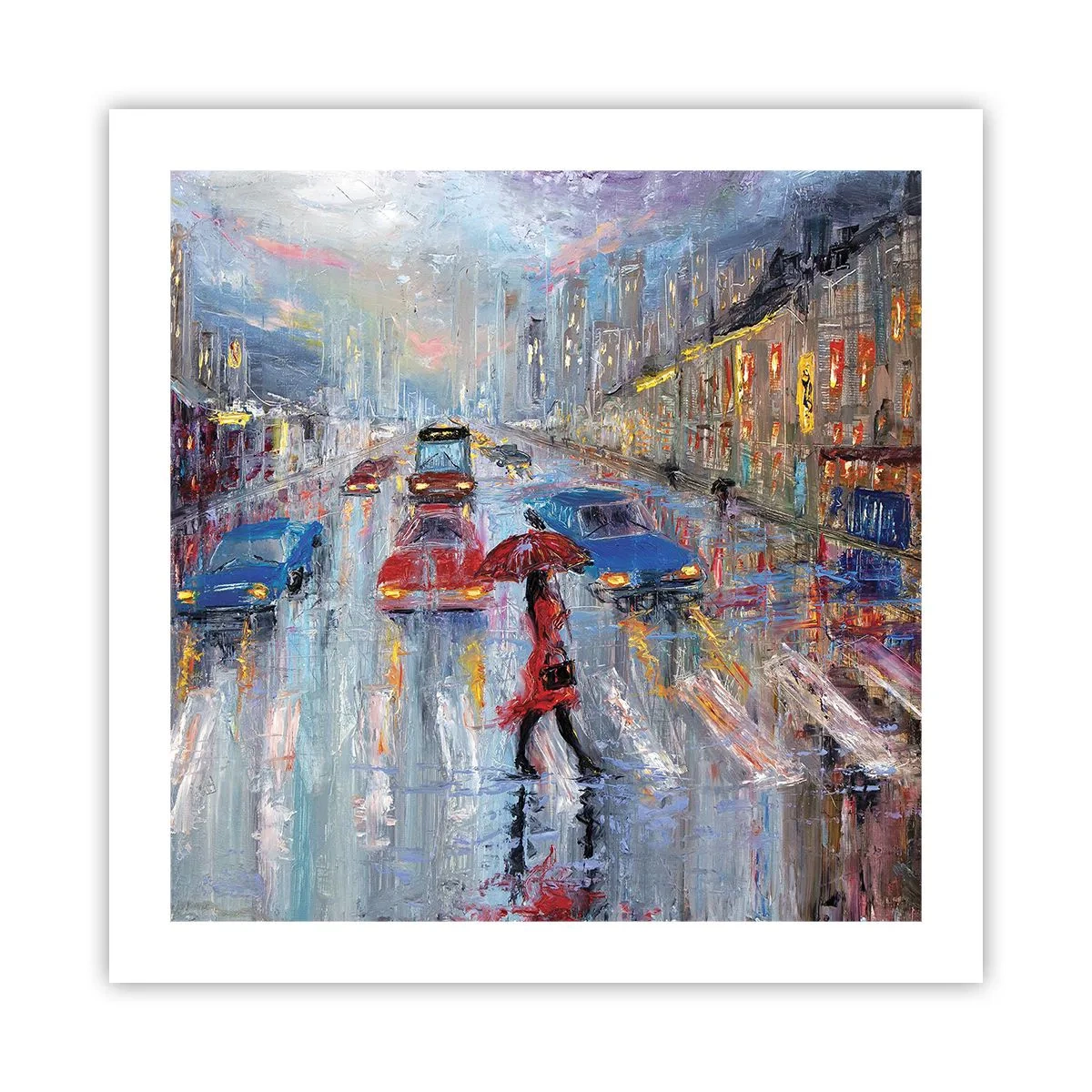 Affiche - Poster - Après-midi pluvieux en ville - 50x50 cm
