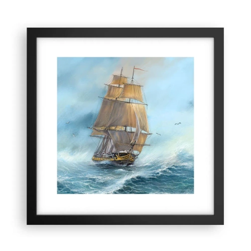 Affiche dans un cadre noir - Poster - Se précipitant sur les vagues - 30x30 cm