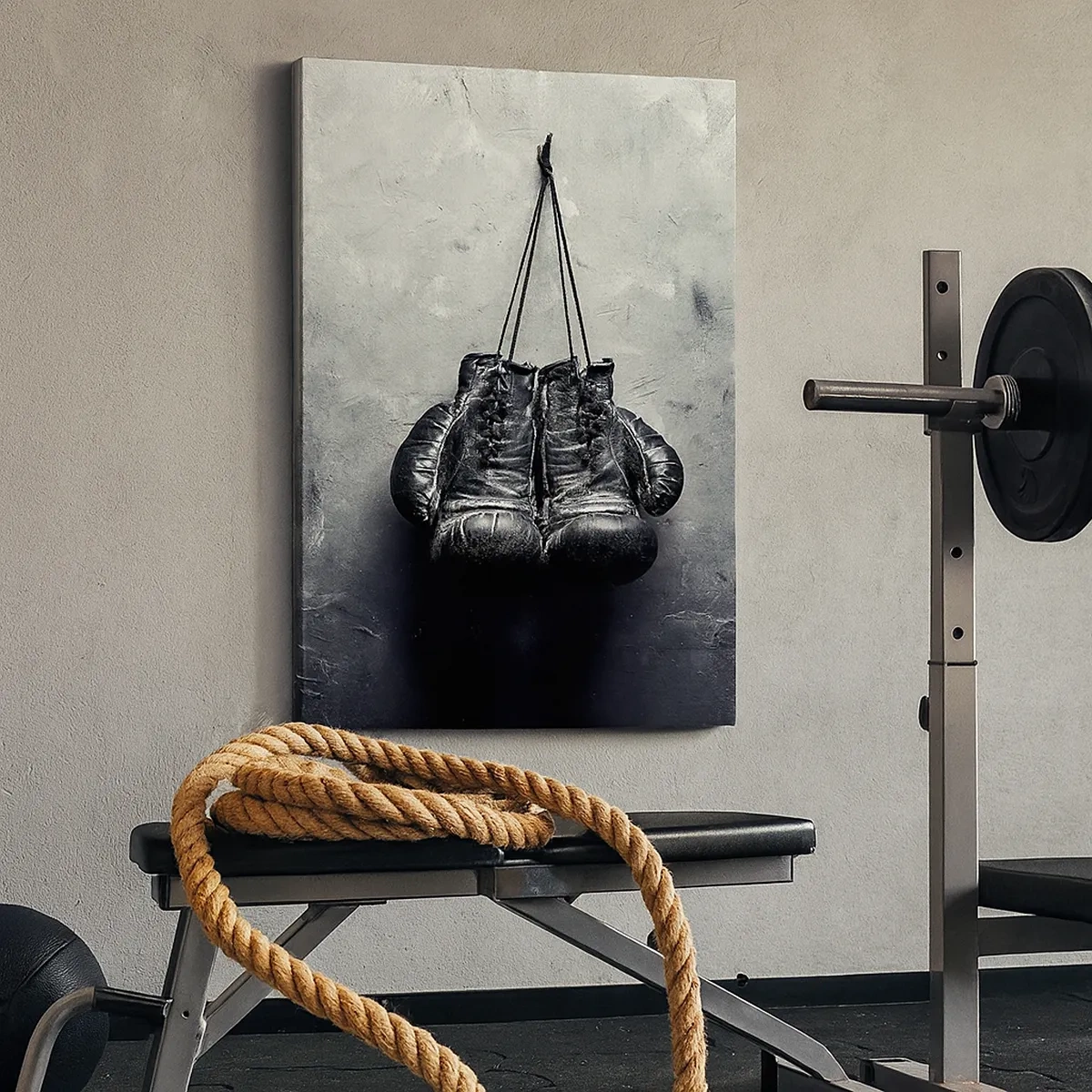 Impression sur toile - Image sur toile - De vieux gants de boxe contre le mur - 50x70cm - Un temps pour se battre et un temps pour la paix - Décoration murale moderne pour le salon et la chambre ARTTOR