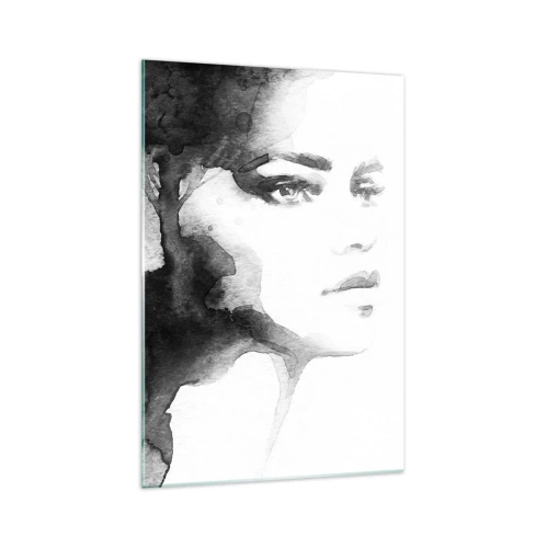 Impression sur verre - Image sur verre - Un portrait subtil d'une femme dans des tons de noir et blanc - 70x100cm - Fait de mystère et de brouillard - Décoration murale moderne pour le salon et la chambre ARTTOR