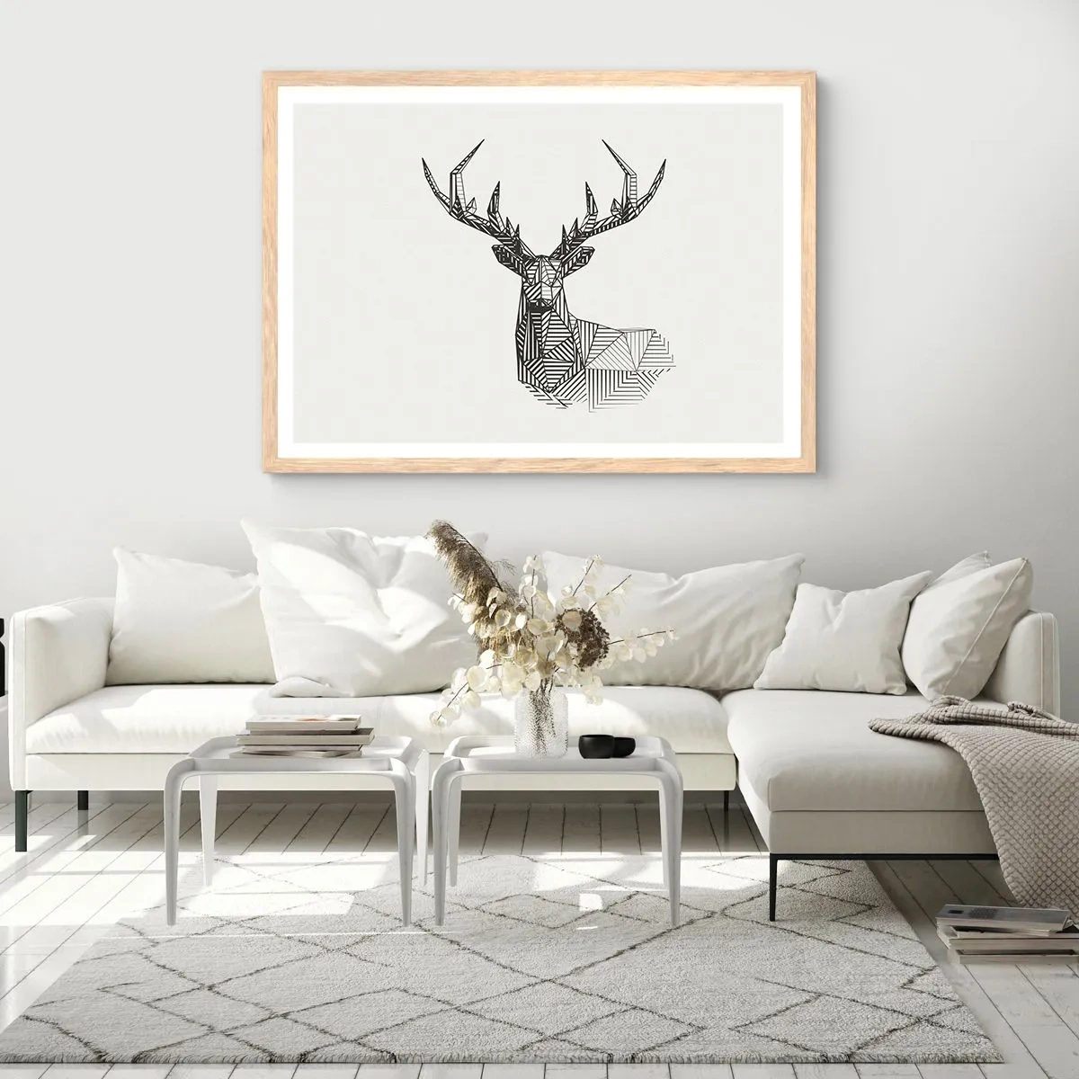 Affiche dans un chêne clair - Poster - Cerf dans un style cubique - 100x70 cm