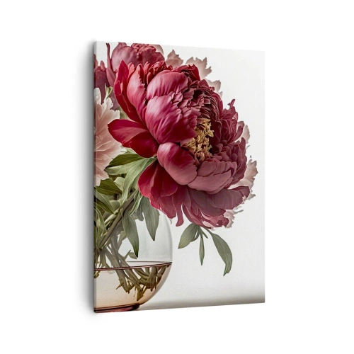 Impression sur toile - Image sur toile - Un bouquet de pivoines dans les tons de rose et de rouge - 50x70cm - En pleine floraison de beauté - Décoration murale moderne pour le salon et la chambre ARTTOR