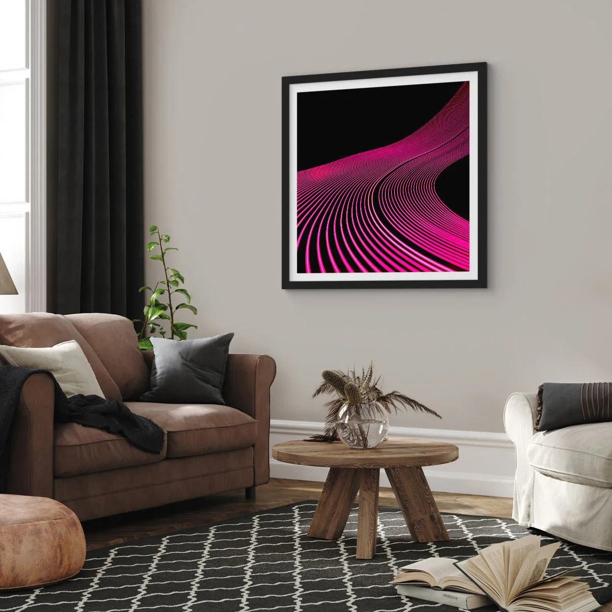 Affiche dans un cadre noir - Poster - Avenue de lumière - 40x40 cm