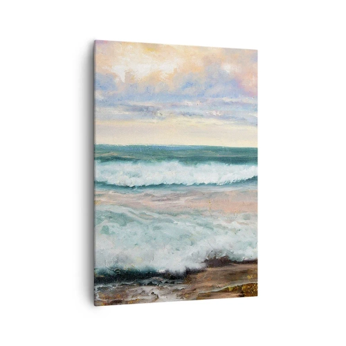 Impression sur toile - Image sur toile - Vagues de la mer contre un ciel nuageux au coucher du soleil - 70x100cm - Ici tu adouciras ton âme - Décoration murale moderne pour le salon et la chambre ARTTOR