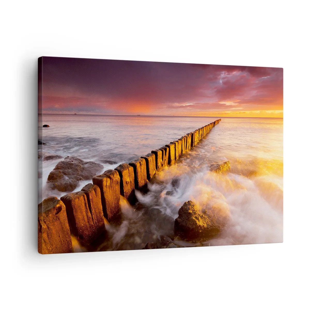 Impression sur toile - Image sur toile - Un paysage pittoresque au bord de la mer au coucher du soleil - 70x50cm - La douceur des vagues - Décoration murale moderne pour le salon et la chambre ARTTOR