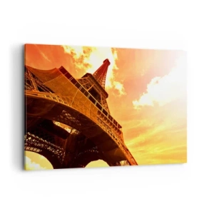 Impression sur toile - Image sur toile - La Tour Eiffel contre un ciel doré au coucher du soleil - 100x70cm - Monumental, car il est doré par le soleil - Décoration murale moderne pour le salon et la chambre ARTTOR