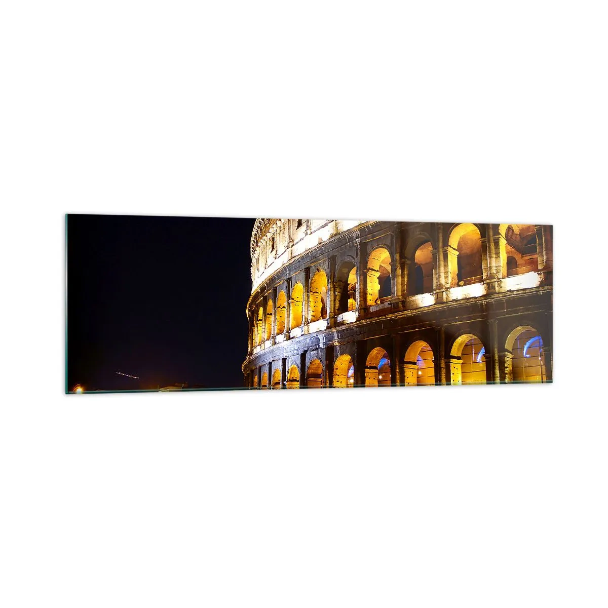 Impression sur verre - Image sur verre - Le Colisée illuminé par les lumières la nuit à Rome - 160x50cm - Il est temps de commencer les Jeux - Décoration murale moderne pour le salon et la chambre ARTTOR