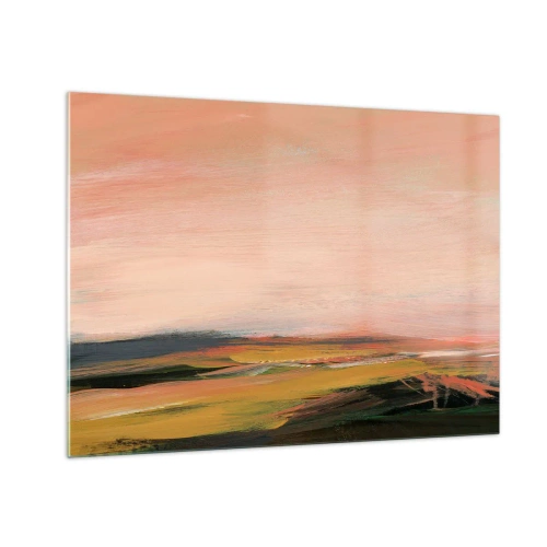 Impression sur verre - Image sur verre - Un paysage abstrait dans des tons de rose et de vert cassé. - 70x50cm - Dans les tons de roses - Décoration murale moderne pour le salon et la chambre ARTTOR