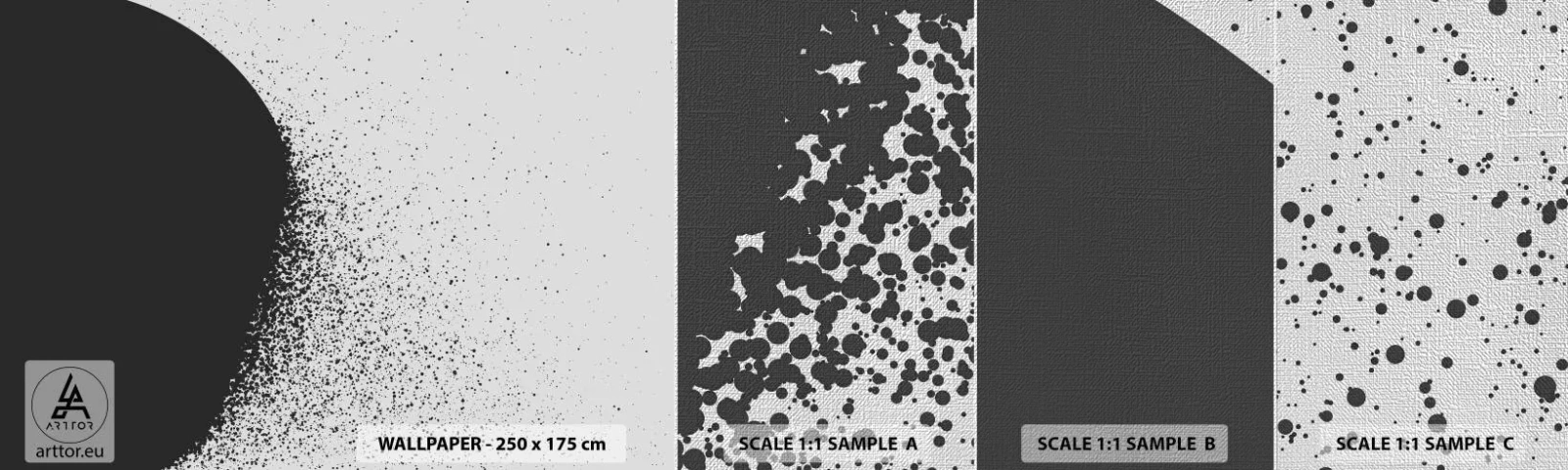 Échantillon de Papier Peint Premium Canvas - Mouvement des molécules - Abstraction, Noir et blanc, Graphique - 100x30 cm