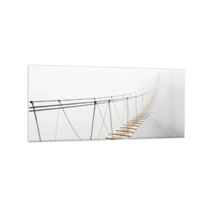 Impression sur verre - Image sur verre - Un pont suspendu dans le brouillard vu d'une perspective minimaliste - 120x50cm - Où cela va-t-il te mener? - Décoration murale moderne pour le salon et la chambre ARTTOR