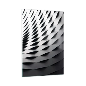 Impression sur verre - Image sur verre - Motif géométrique abstrait dans des tons de noir et blanc - 70x100cm - A la surface des vagues - Décoration murale moderne pour le salon et la chambre ARTTOR