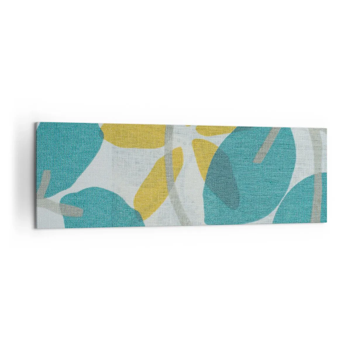 Impression sur toile - Image sur toile - Feuilles aux tons turquoise et jaune sur fond clair - 160x50cm - Wśród lazurowych liści - Décoration murale moderne pour le salon et la chambre ARTTOR