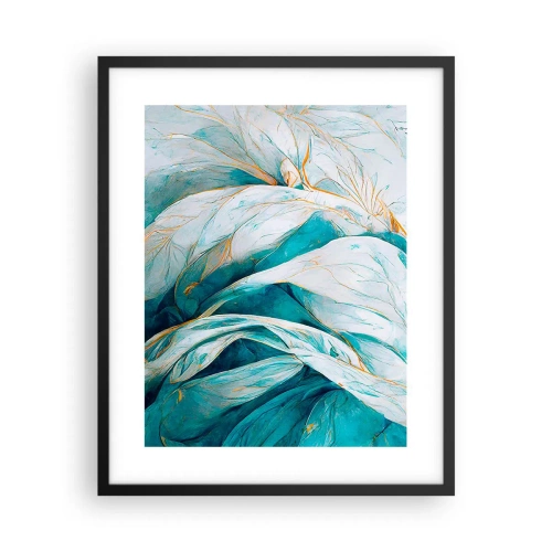 Affiche dans un cadre noir - Poster - Abstraction bleue avec un motif doré - 40x50 cm