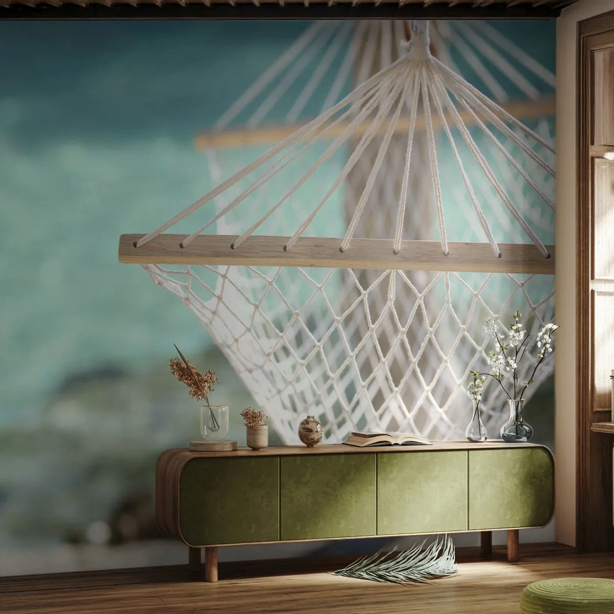 Papier Peint Photo Premium Sand - Le temps de la détente - Hamac, Plage, Voyages - 500x350 cm