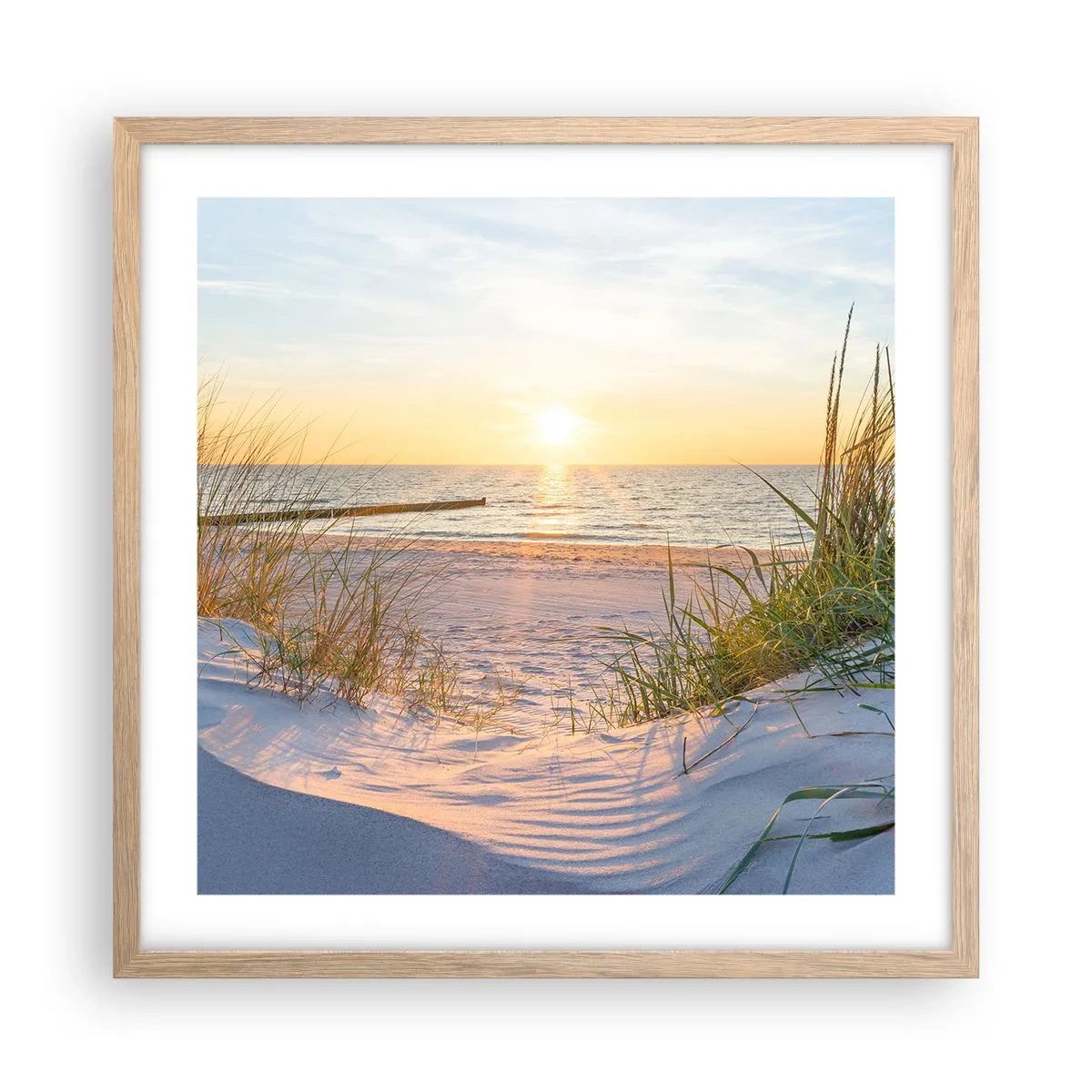 Affiche dans un chêne clair - Poster - Le bruit de la mer, le chant des oiseaux, une plage sauvage parmi les herbes… - 50x50 cm