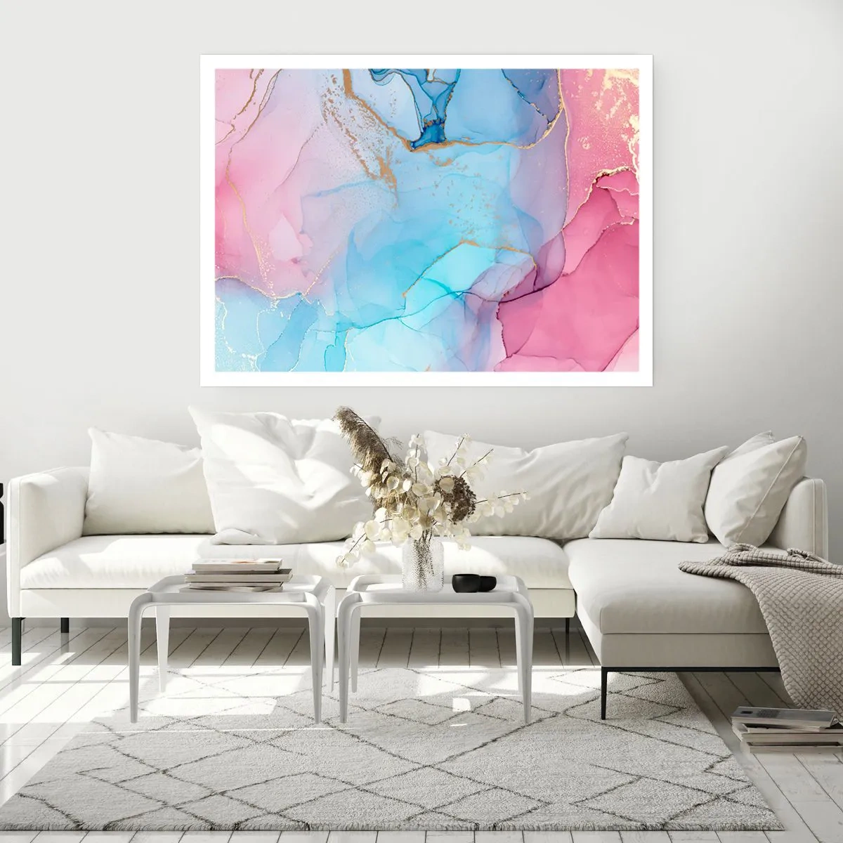 Affiche - Poster - Motifs pastel abstraits avec des accents dorés - 100x70cm - Rencontre et mélange - Décoration murale moderne pour le salon et la chambre ARTTOR