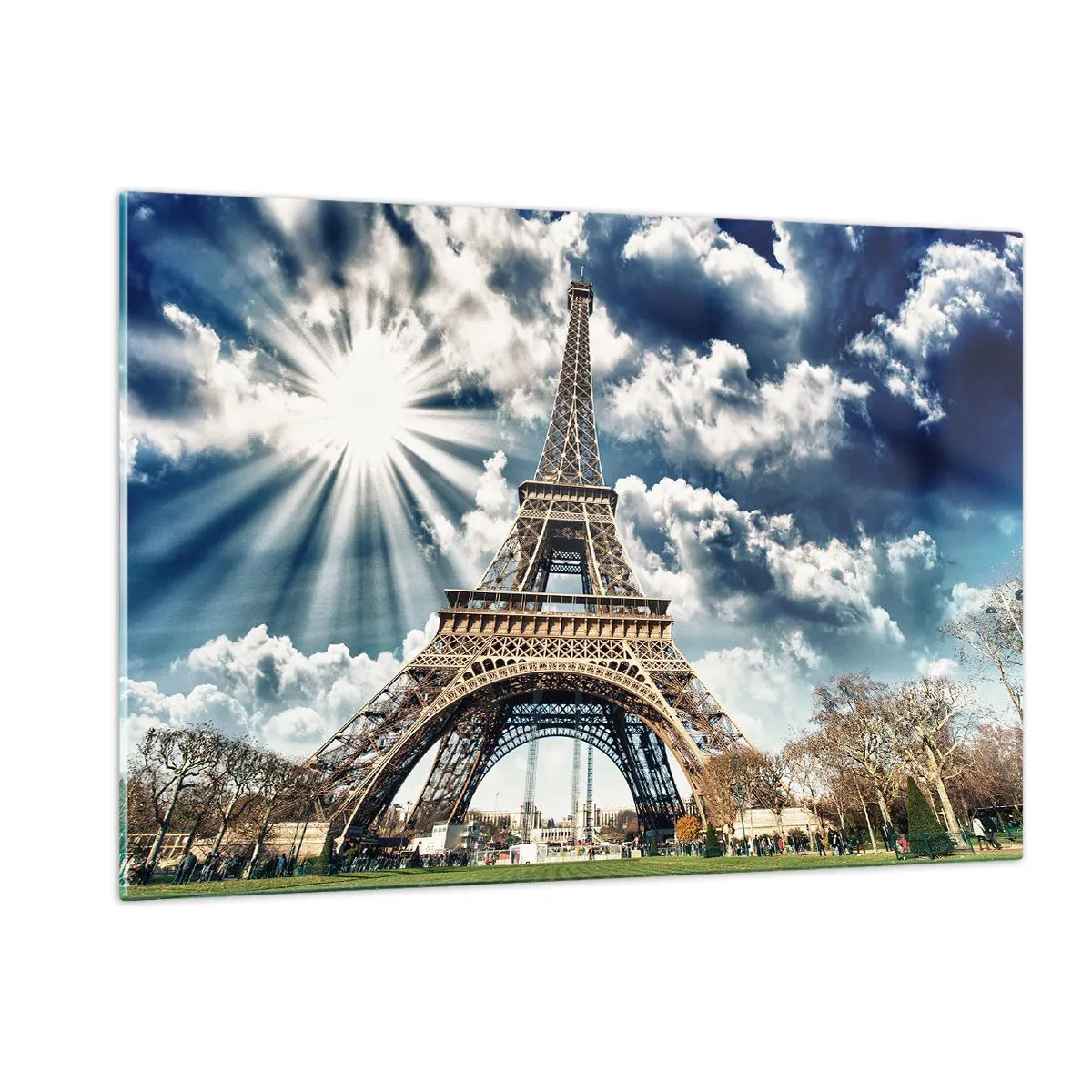 Impression sur verre - Image sur verre - La Tour Eiffel sous un ciel radieux - 120x80cm - La seule et unique sous le soleil - Décoration murale moderne pour le salon et la chambre ARTTOR